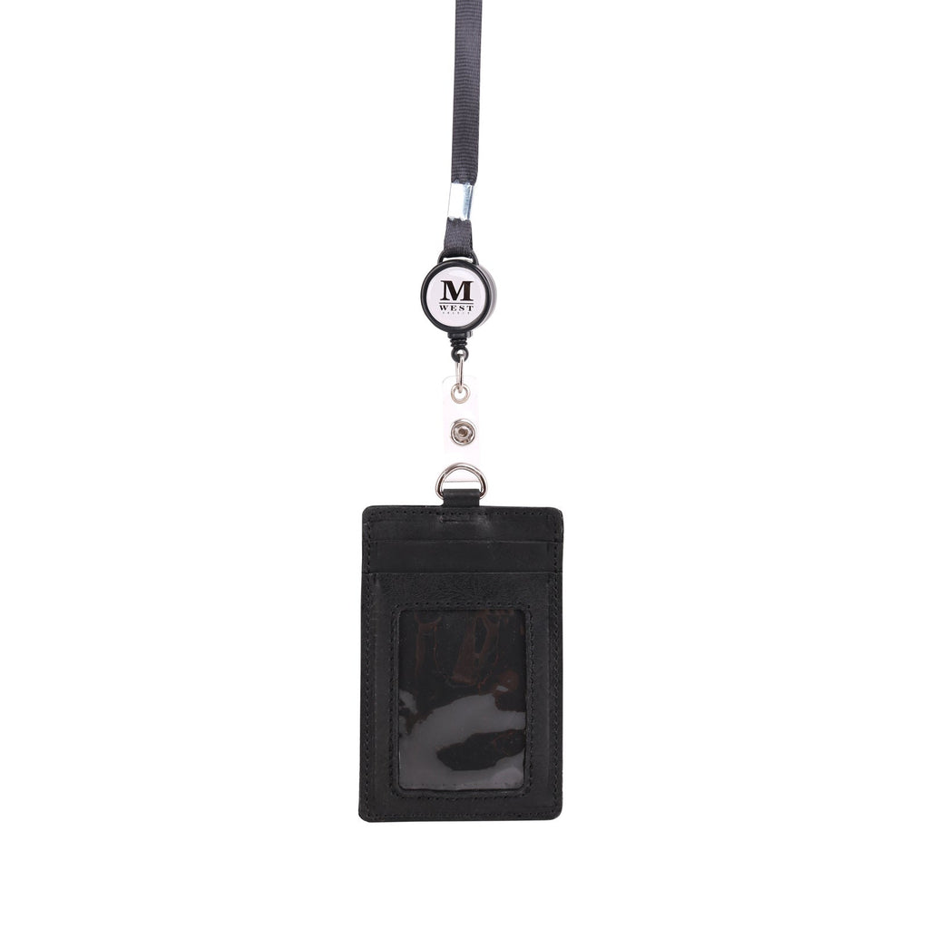 Real Leather Retractable ID Card Holder Reel Badge with Lanyard (6 Color Options) - 260 Broadway Boutique