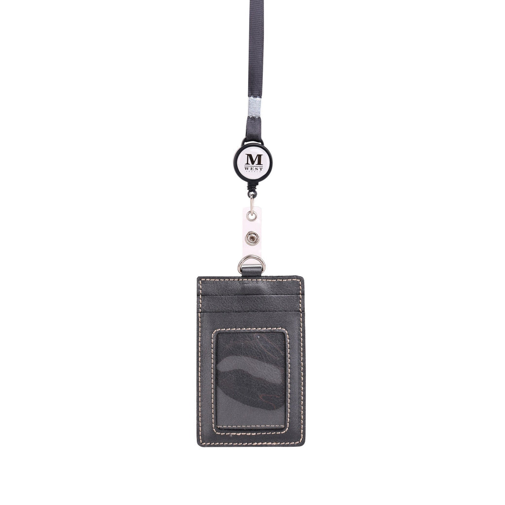 Real Leather Retractable ID Card Holder Reel Badge with Lanyard (6 Color Options) - 260 Broadway Boutique