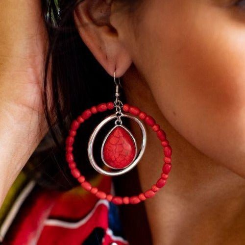 Red Beaded Fishhook Hook Earrings - 260 Broadway Boutique