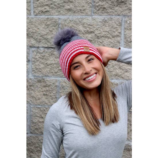 Red & White Fleece Lined Beanie - 260 Broadway Boutique