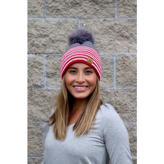 Red & White Fleece Lined Beanie - 260 Broadway Boutique