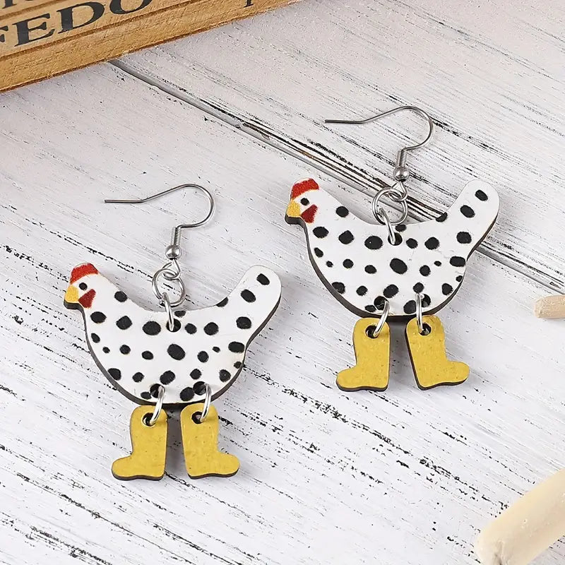 Retro Cute Hen Boots Design Dangle Earrings - 260 Broadway Boutique