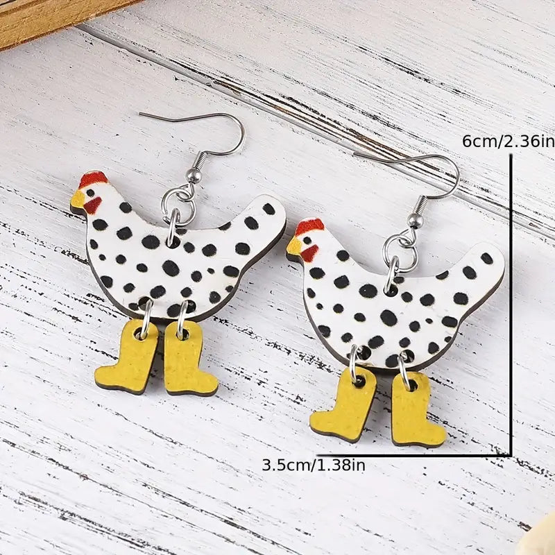 Retro Cute Hen Boots Design Dangle Earrings - 260 Broadway Boutique