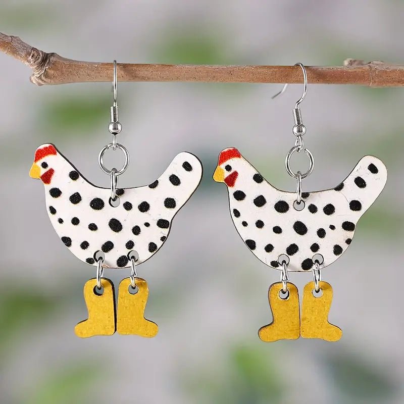 Retro Cute Hen Boots Design Dangle Earrings - 260 Broadway Boutique