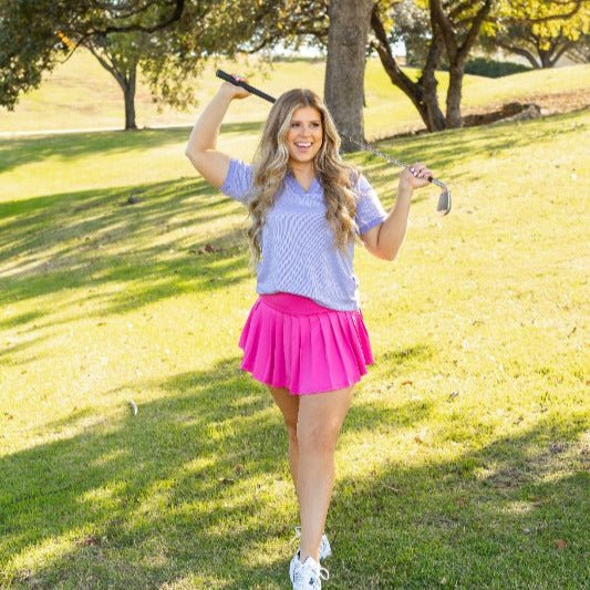 Rib Knit Polo Top, Lavender - 260 Broadway Boutique