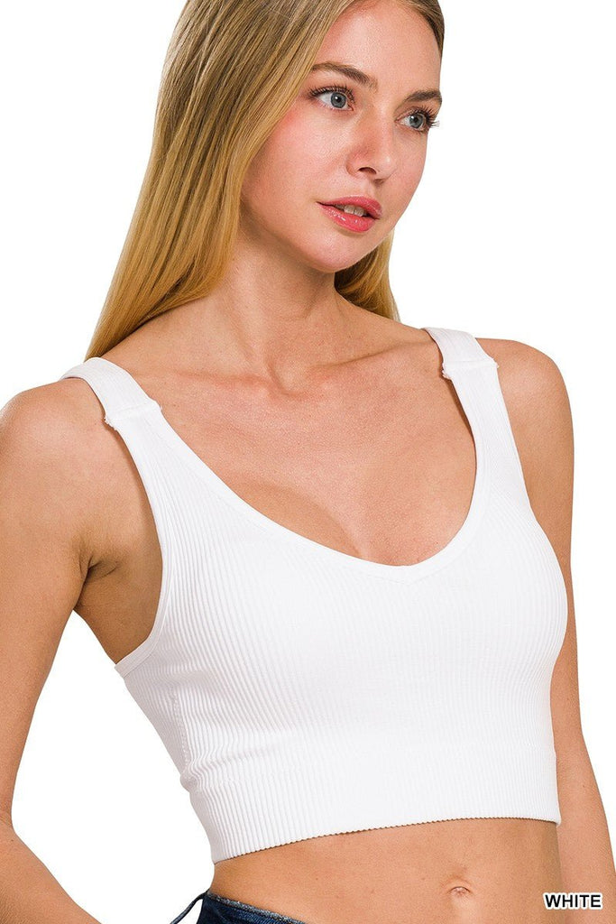 Ribbed Cropped Padded V - Neck Tank Top (3 Colors) - 260 Broadway Boutique