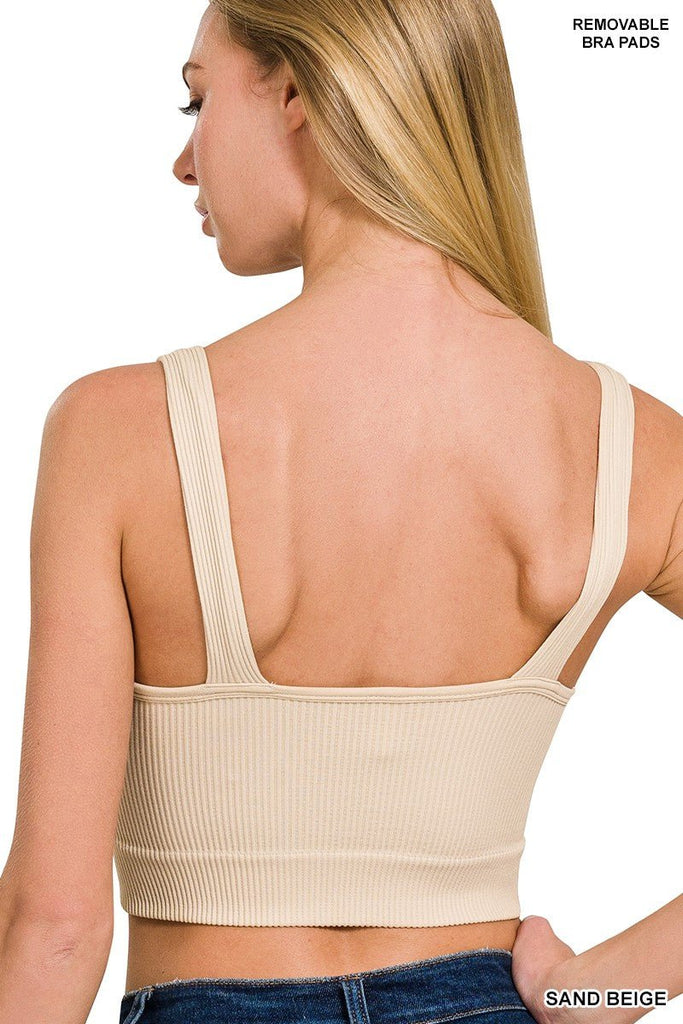 Ribbed Cropped Padded V - Neck Tank Top (3 Colors) - 260 Broadway Boutique