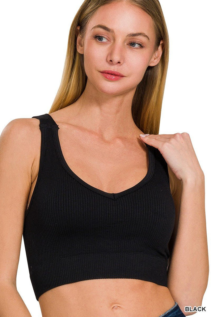 Ribbed Cropped Padded V - Neck Tank Top (3 Colors) - 260 Broadway Boutique