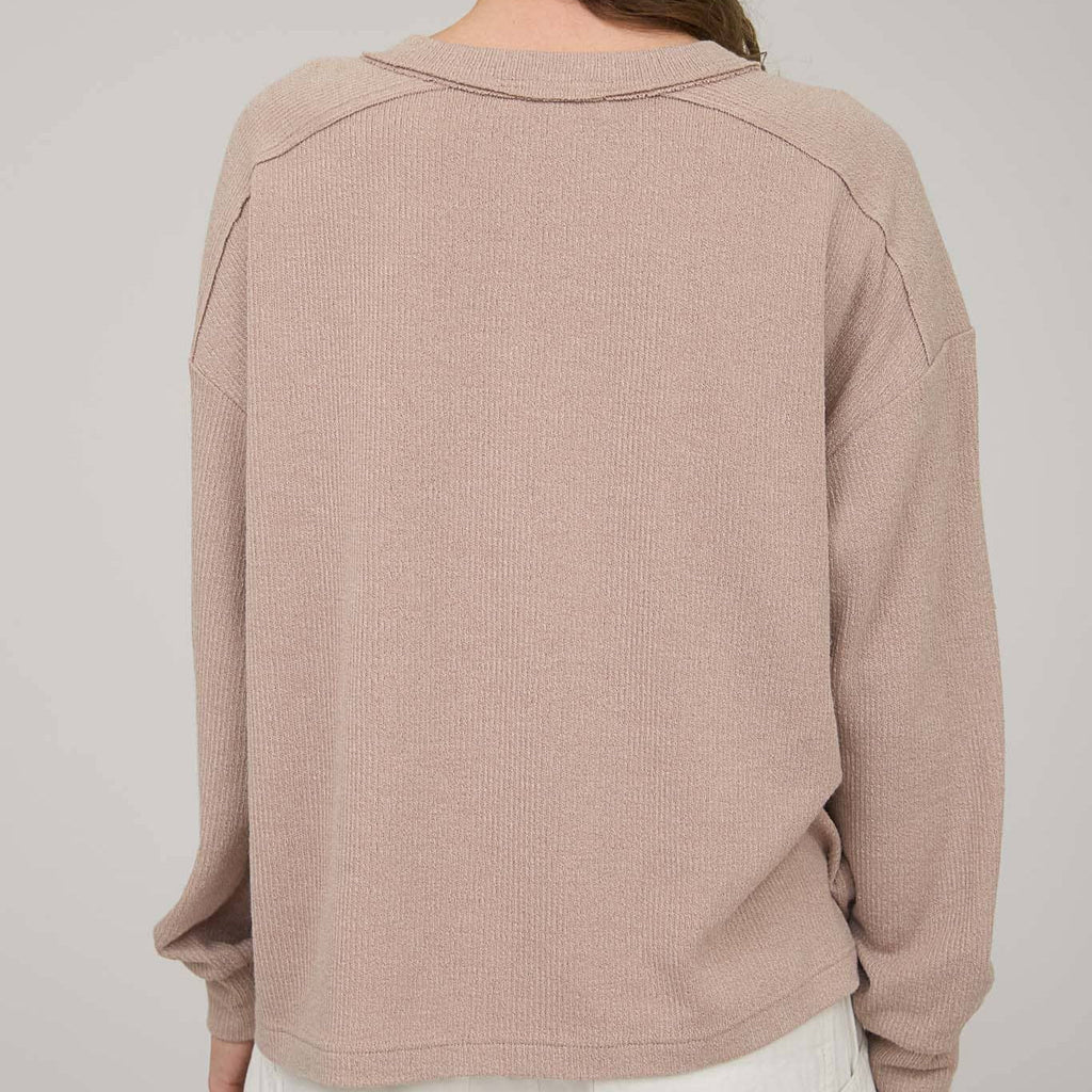 Ribbed Henley Long Sleeve Knit Top - 260 Broadway Boutique