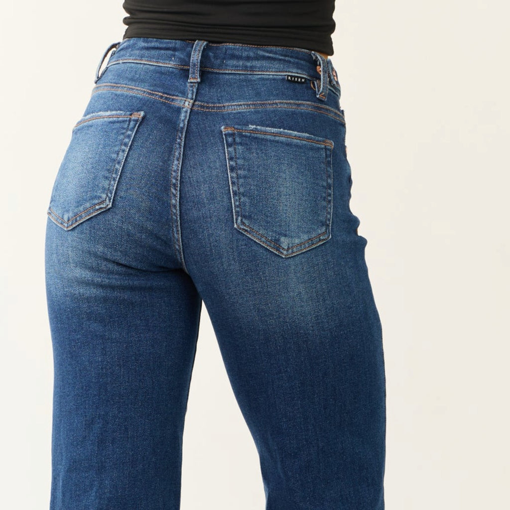 Risen Dark Wash Tummy Control Wide Leg Jeans - 260 Broadway Boutique