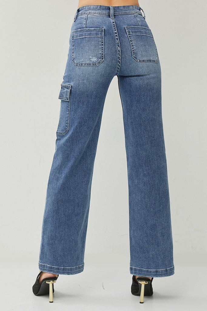 RISEN High Rise Cargo Pocket Wide Leg Jeans - 260 Broadway Boutique