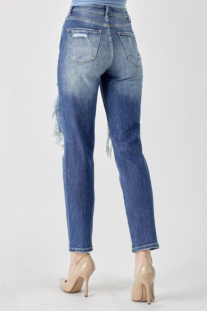 RISEN High Rise Distressed Slim Straight Legs - 260 Broadway Boutique