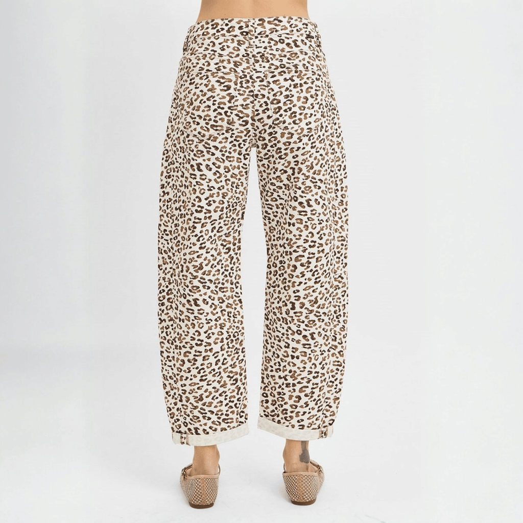Risen High Rise Leopard Crop Barrel Jeans Cream - 260 Broadway Boutique
