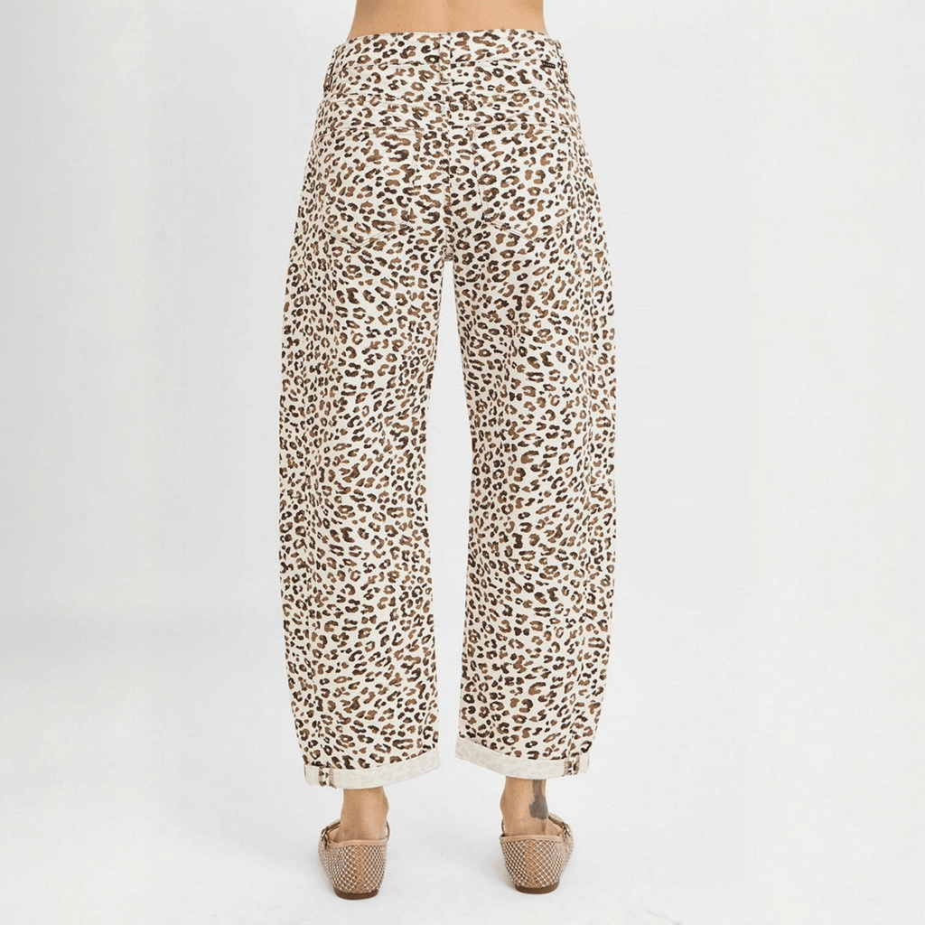 Risen High Rise Leopard Crop Barrel Jeans Cream - 260 Broadway Boutique
