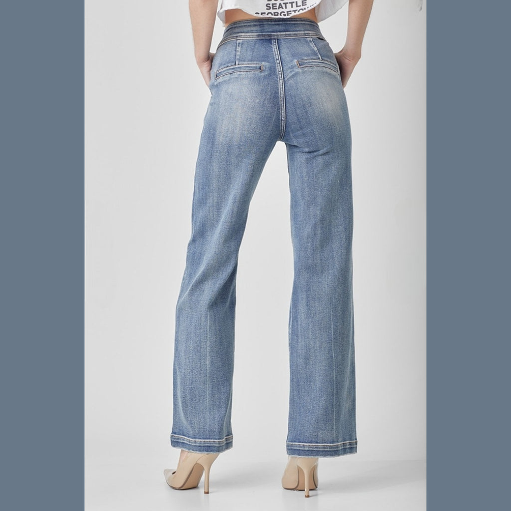 RISEN High Rise Slant Pocket Wide Leg Jean - 260 Broadway Boutique