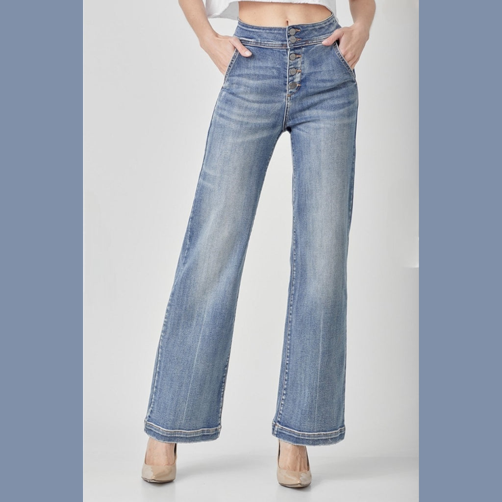 RISEN High Rise Slant Pocket Wide Leg Jean - 260 Broadway Boutique