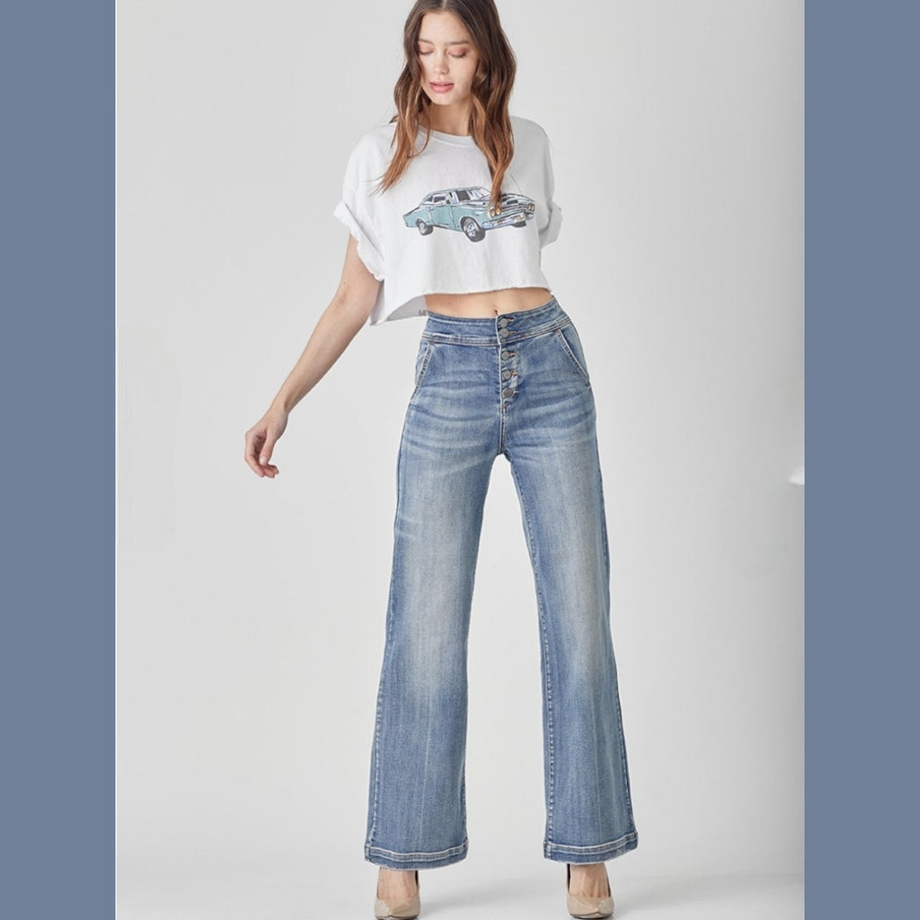 RISEN High Rise Slant Pocket Wide Leg Jean - 260 Broadway Boutique