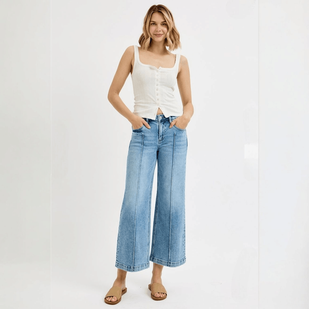 RISEN Mid Rise Crop Pintuck Jeans - 260 Broadway Boutique