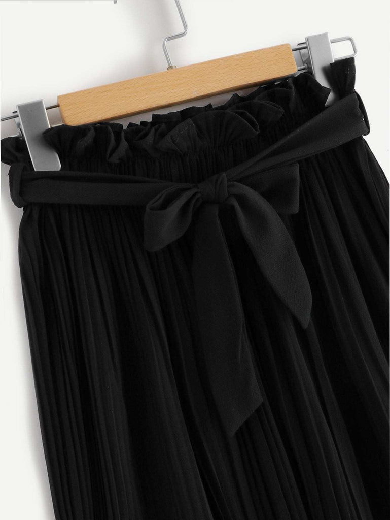 Ruffle Waist Belted Pleated Pants - 260 Broadway Boutique