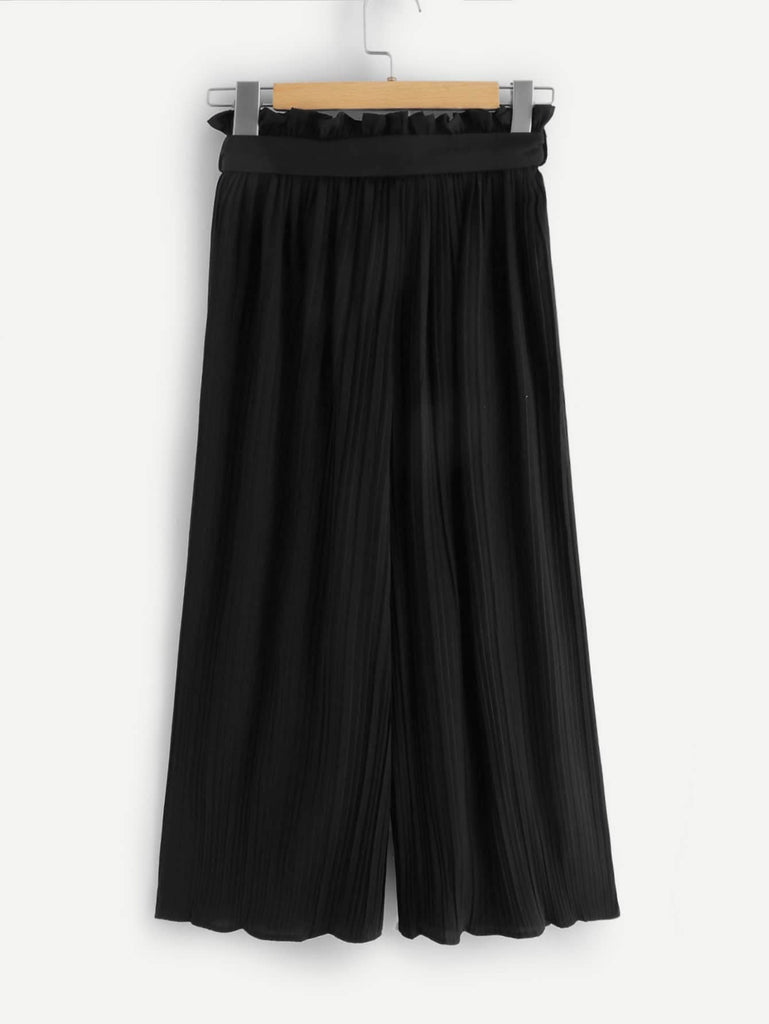 Ruffle Waist Belted Pleated Pants - 260 Broadway Boutique