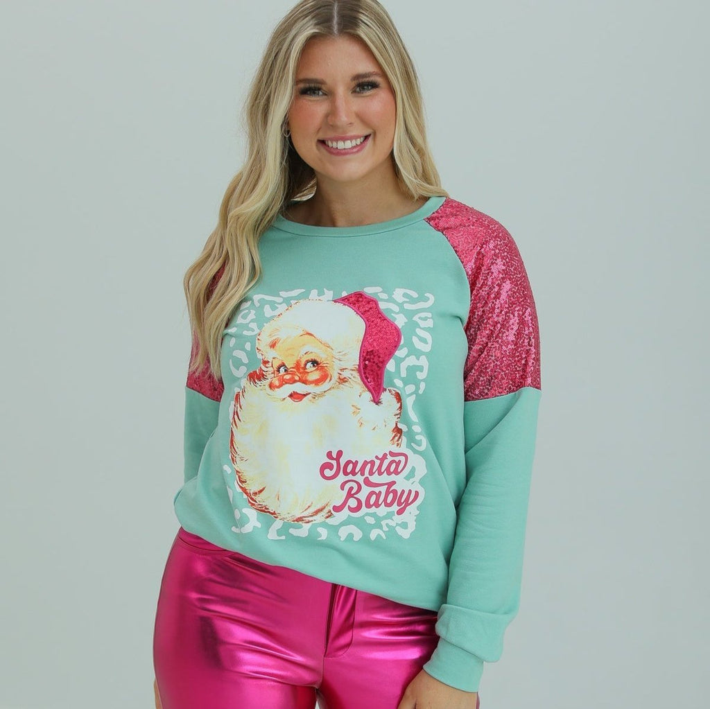 Santa Baby Mint Sweatshirt - 260 Broadway Boutique