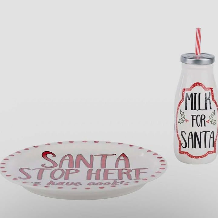 Santa Stop Here Plate & Milk Bottle - 260 Broadway Boutique