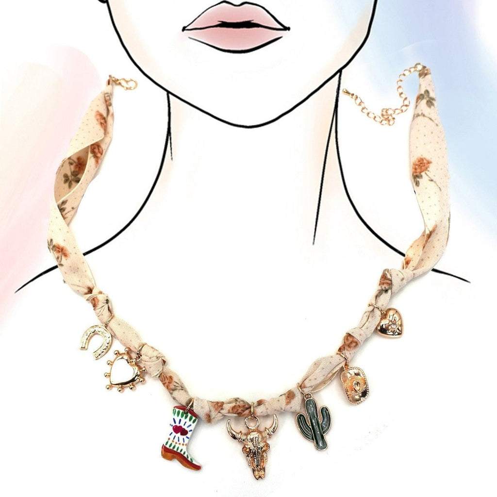 Scarf Charm Necklace - boot Cactus Hat Heart - 260 Broadway Boutique