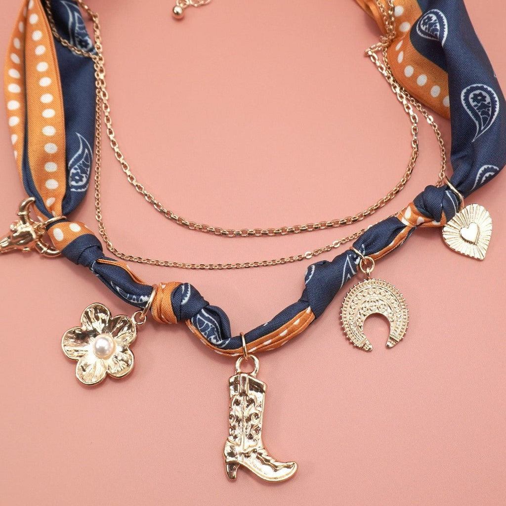 Scarf Charm Necklace - boot Flower Heart Bull - 260 Broadway Boutique