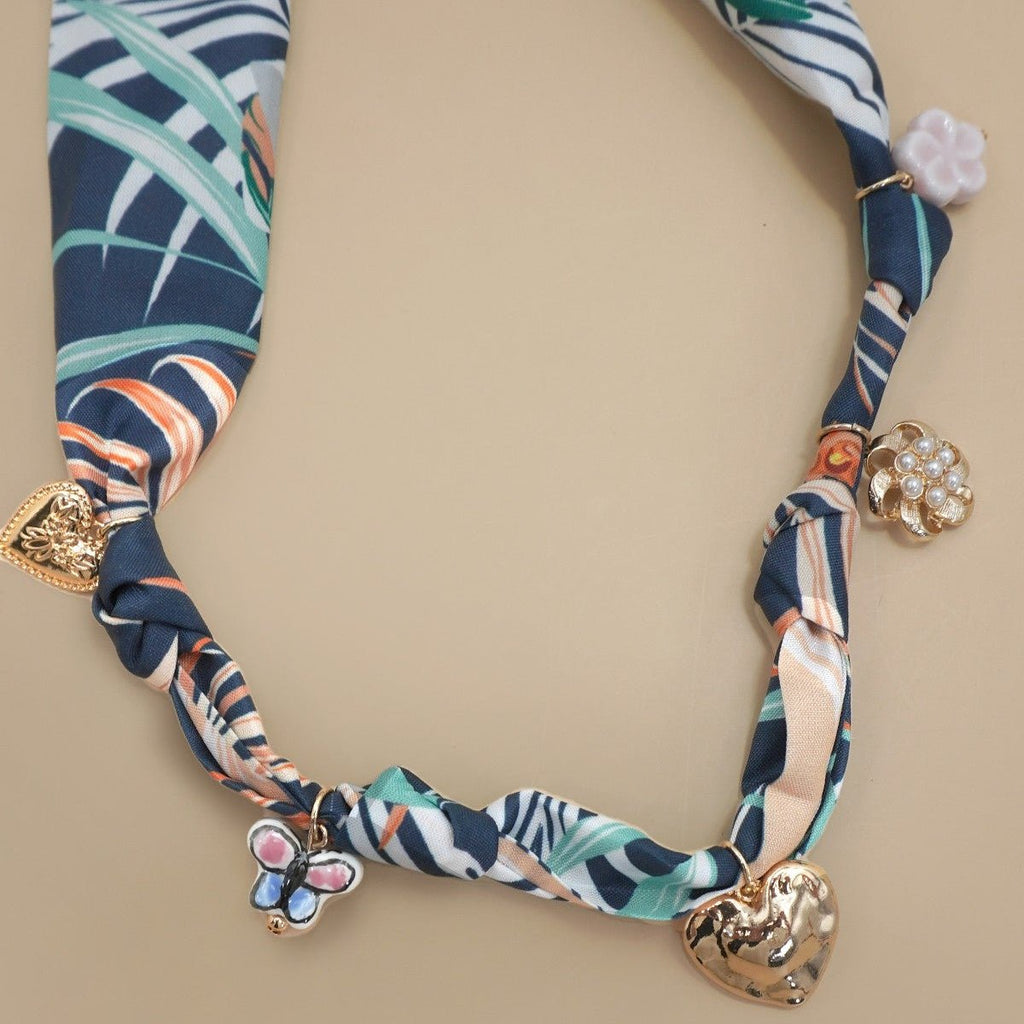 Scarf Charm Necklace - heart Flower Ceramic Floral - 260 Broadway Boutique