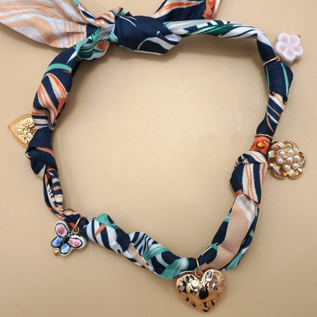 Scarf Charm Necklace - heart Flower Ceramic Floral - 260 Broadway Boutique