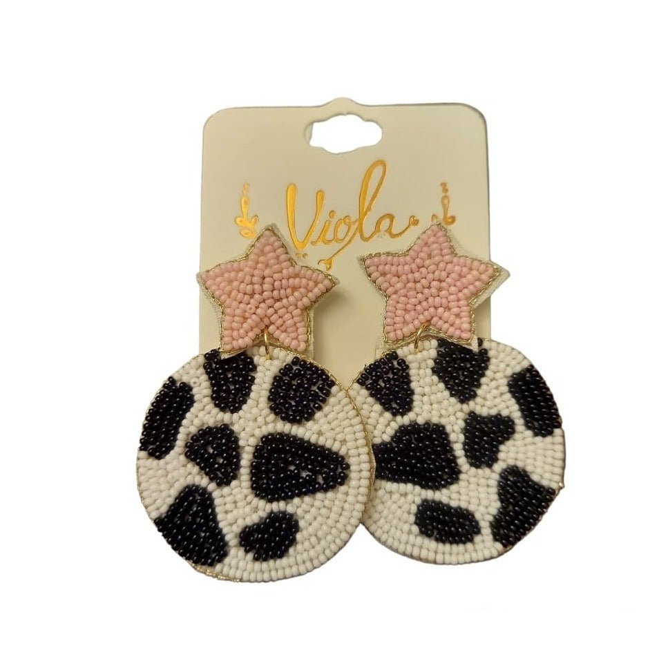 Sead Bead Cow Print Star Earrings - 260 Broadway Boutique