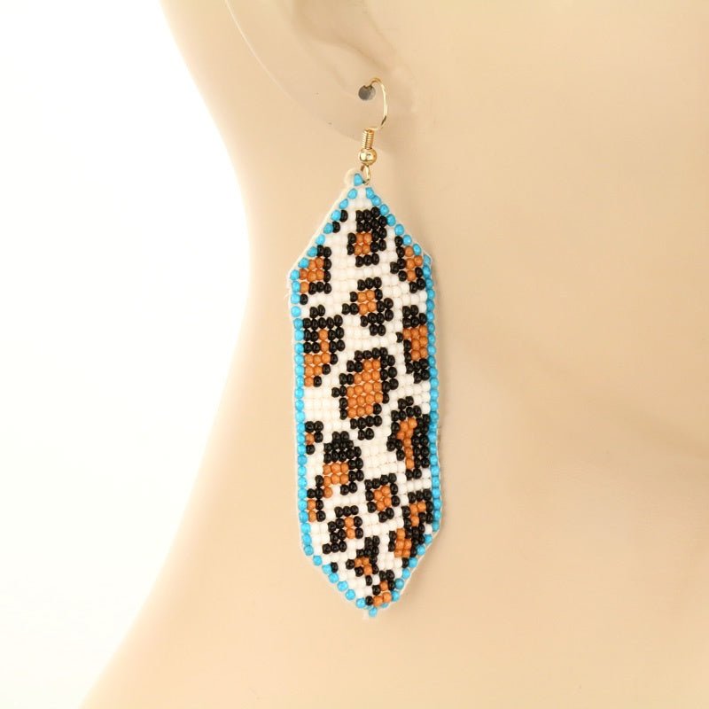 Seed Bead Leopard Fish Hook Earrings - 260 Broadway Boutique