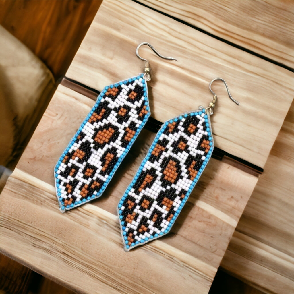 Seed Bead Leopard Fish Hook Earrings - 260 Broadway Boutique