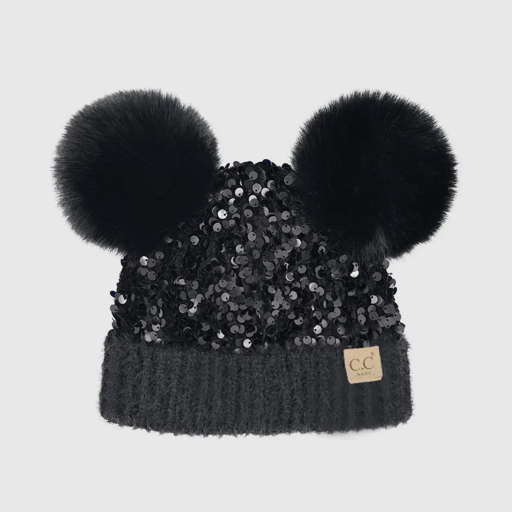 Sequin Pom Pom C.C. BABY Beanie Multiple Colors - 260 Broadway Boutique