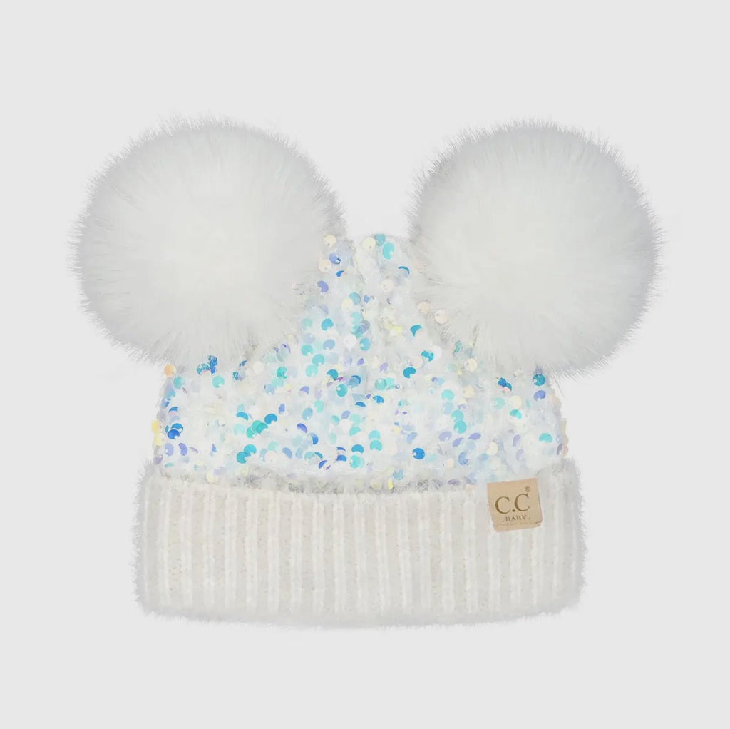 Sequin Pom Pom C.C. BABY Beanie Multiple Colors - 260 Broadway Boutique