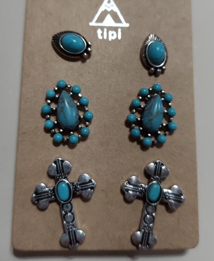 Set of 3 Turquoise Earrings - 260 Broadway Boutique