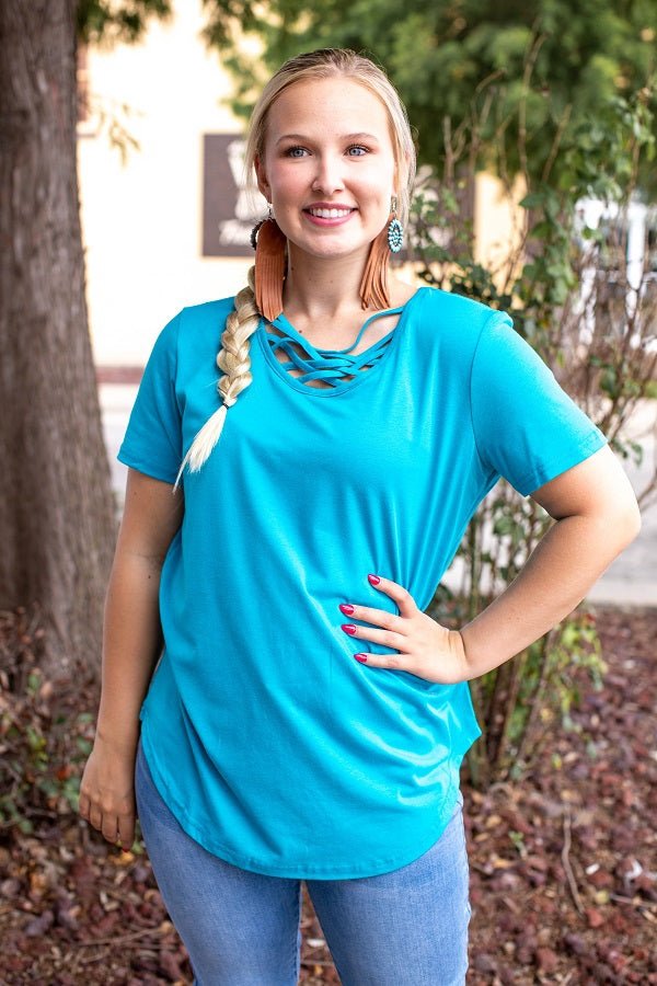 Short Sleeve Loose Fit Top With Caged Neckline (3 Colors) - 260 Broadway Boutique