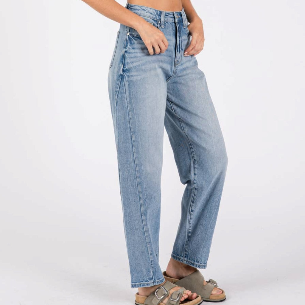 Side Seam Detailing High Rise Comfort Barrel Jeans - 260 Broadway Boutique