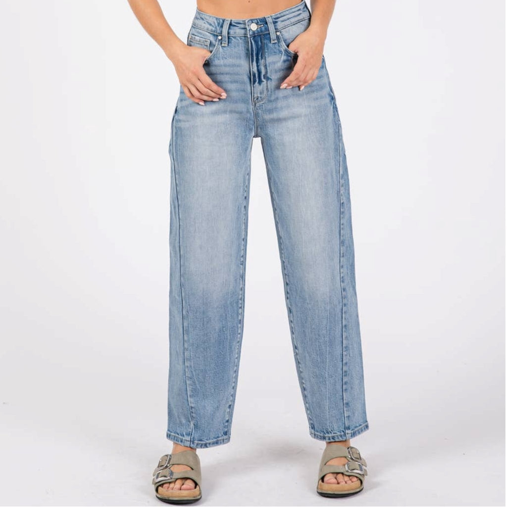 Side Seam Detailing High Rise Comfort Barrel Jeans - 260 Broadway Boutique