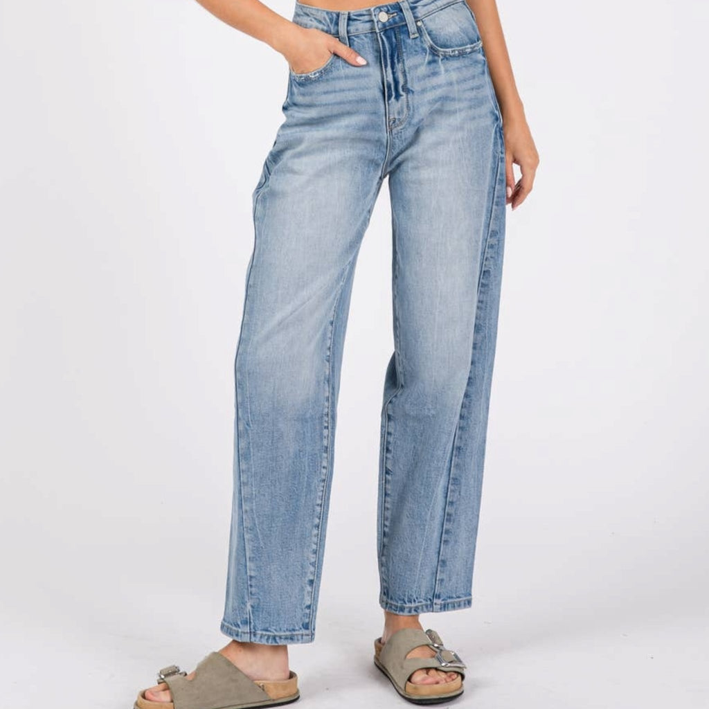 Side Seam Detailing High Rise Comfort Barrel Jeans - 260 Broadway Boutique