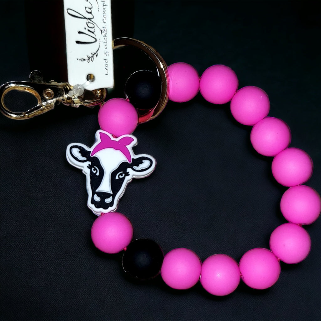 Silicon Bead Cow Stretch Keychain Bracelet (5 Colors) - 260 Broadway Boutique