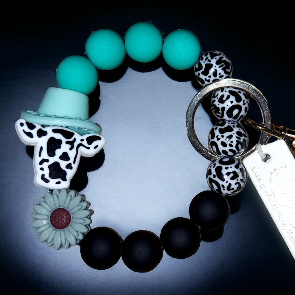 Silicon Bead Cow Stretch Keychain Bracelet (5 Colors) - 260 Broadway Boutique