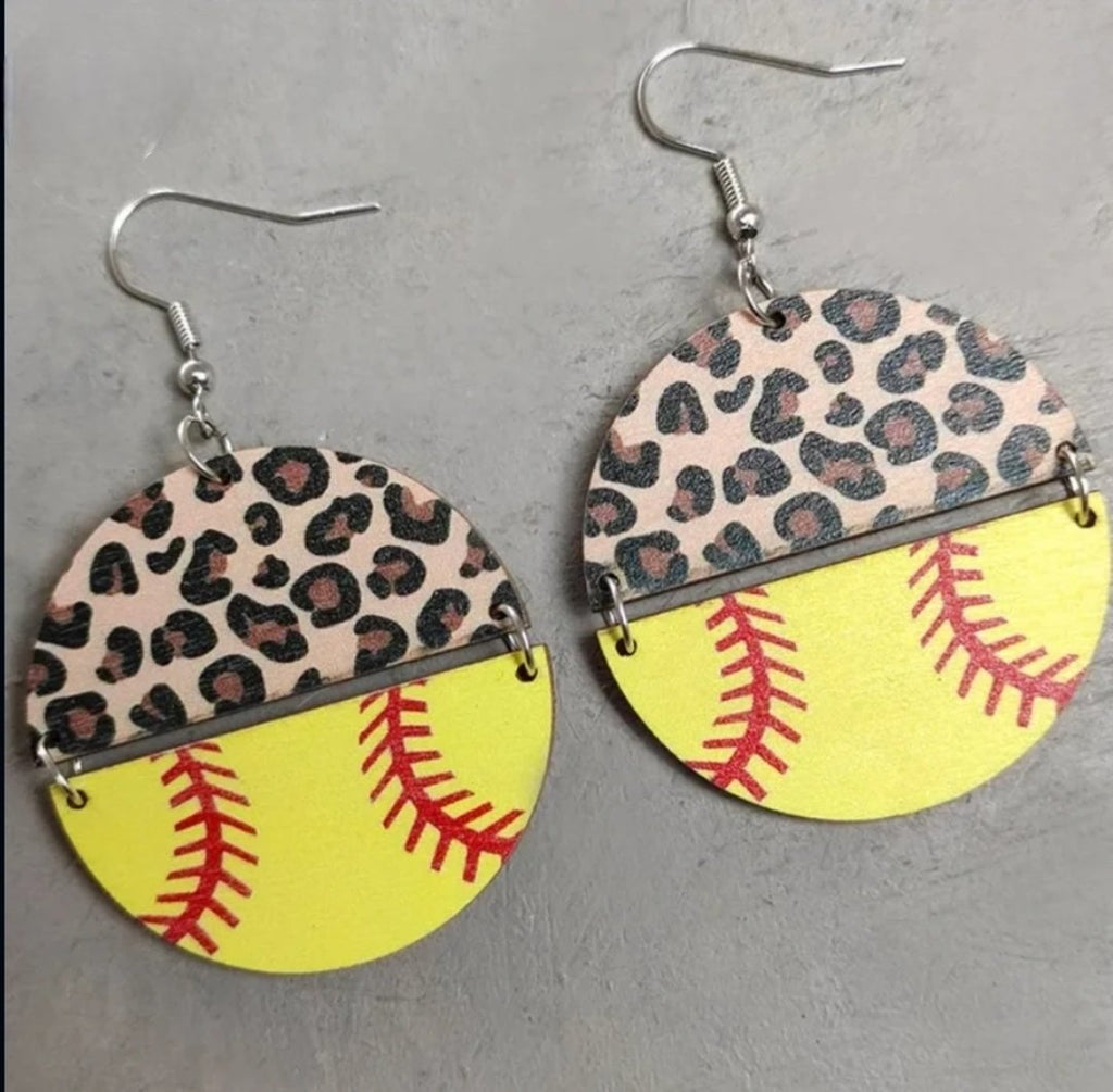 Softball & Baseball/Leopard Earrings - 260 Broadway Boutique