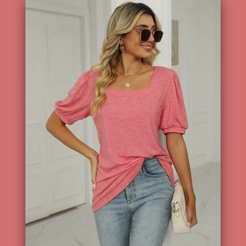 Square Neck Puffy Sleeve Top - 260 Broadway Boutique