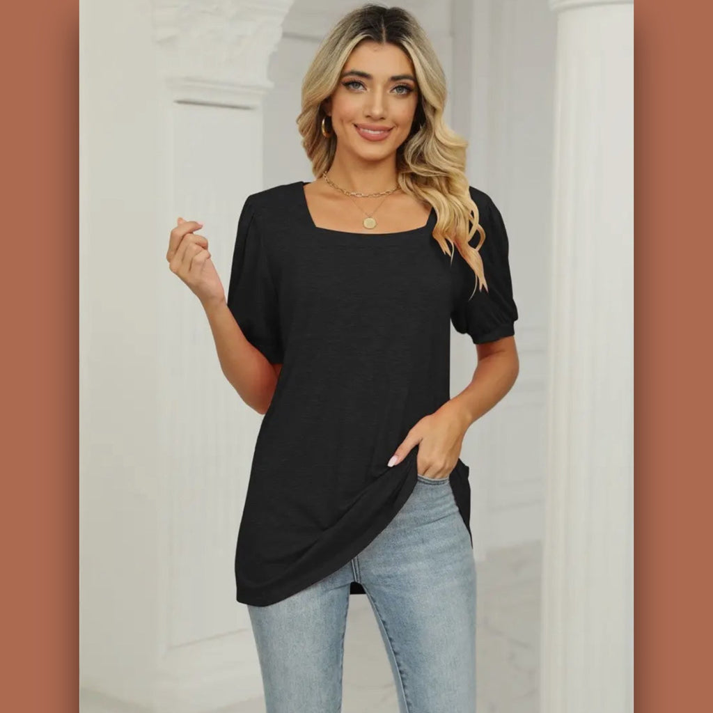 Square Neck Puffy Sleeve Top - 260 Broadway Boutique