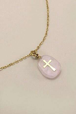 Stainless Steel Rose Quartz Cross Necklace - 260 Broadway Boutique
