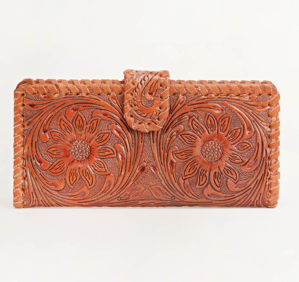 Sunflower Medallion Hand Tooled Leather Wallet - 260 Broadway Boutique