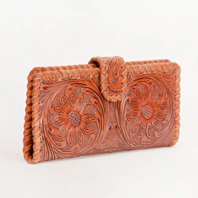 Sunflower Medallion Hand Tooled Leather Wallet - 260 Broadway Boutique