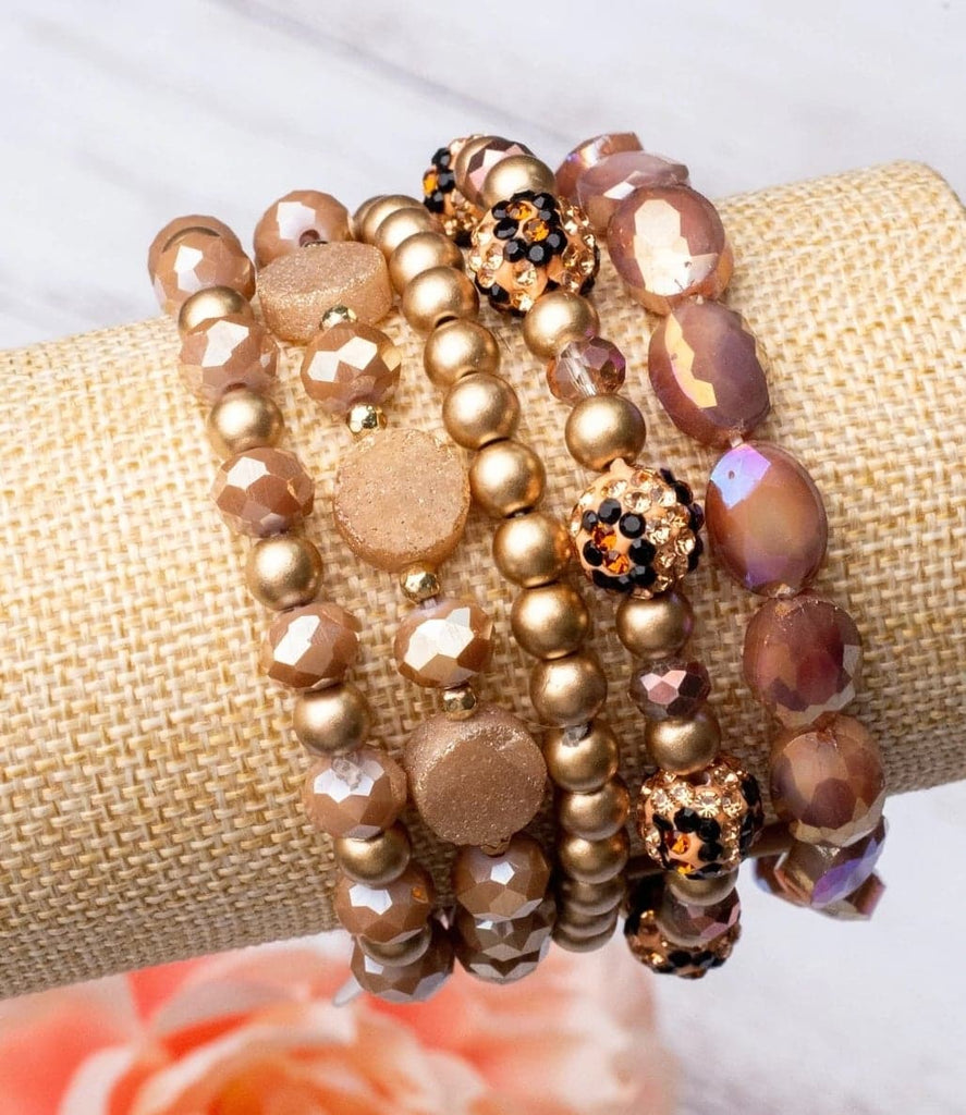 Sweet Tea Sippin' Gold Brown Mixed Beads Bracelet Set - 260 Broadway Boutique