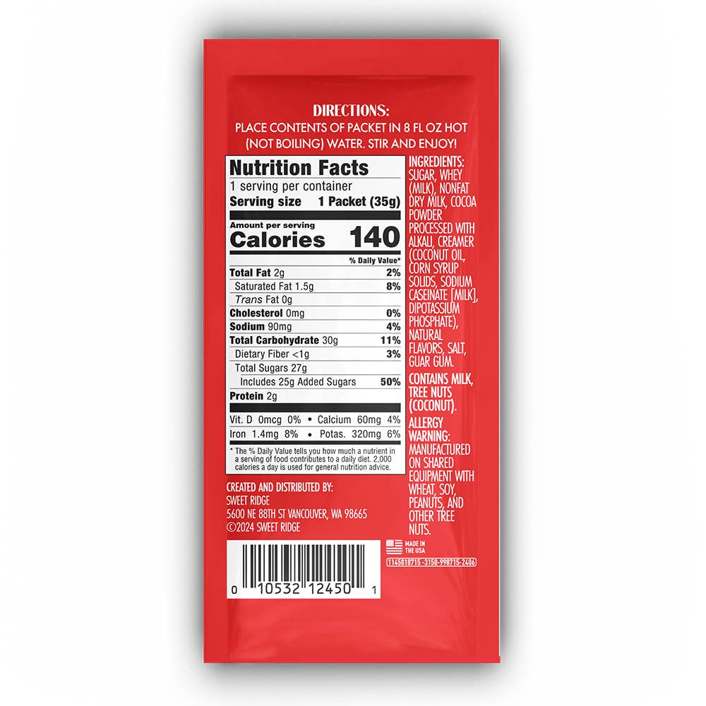 SweetRidge Santa's Fav Double Choc. Cocoa (1.25oz Packets) - 260 Broadway Boutique